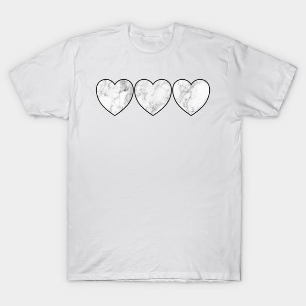 White Marble Hearts T-Shirt by lolosenese